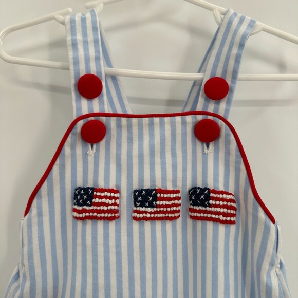 Southern Taters Blue Stripe Americana Bubble Jon Jon Romper 18 Months Baby Boy - Picture 2 of 7